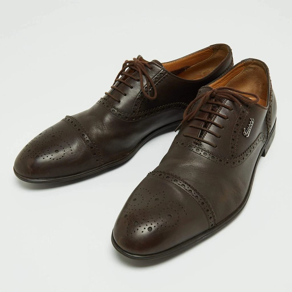 Gucci Gucci Brown Leather Brogue Oxfords Size 45.5 2