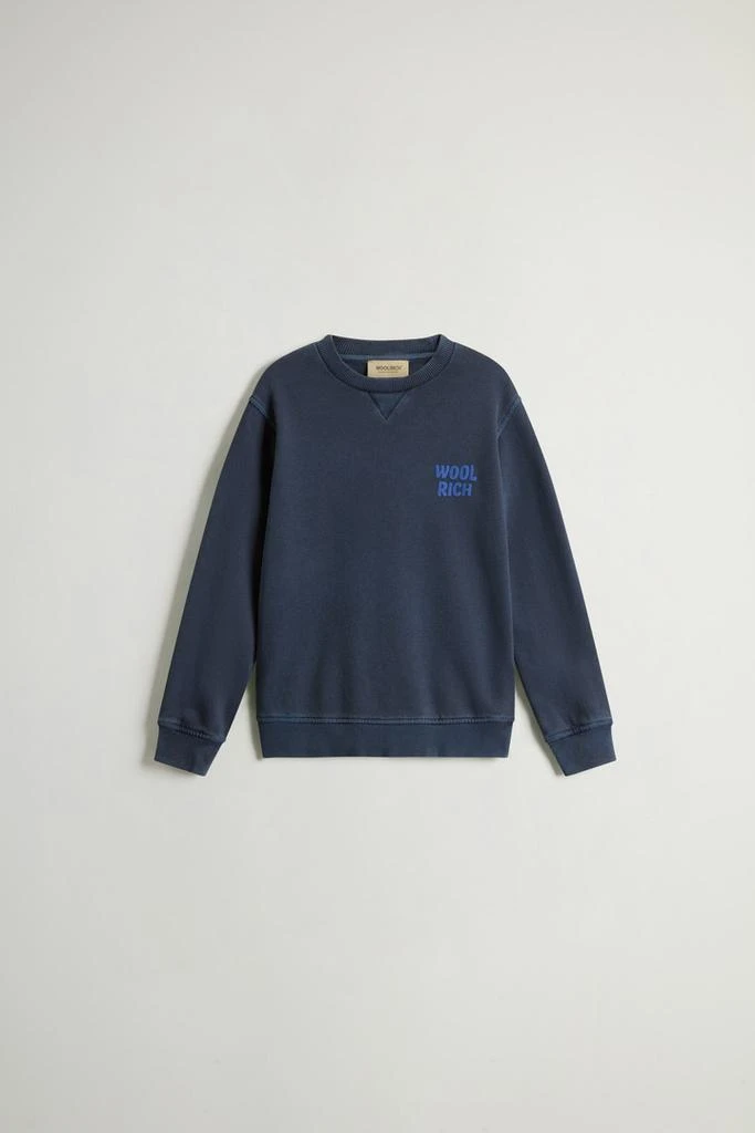 Woolrich Boys’ Garment-Dyed Pure Cotton Crewneck Sweatshirt - Boys - Blue 1