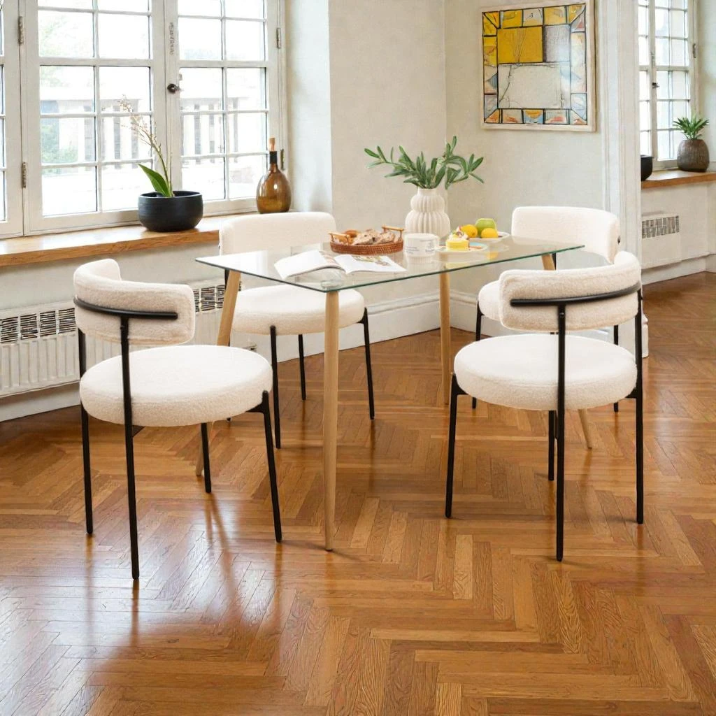 Hivvago Metal-Legged Dining Chairs Set of 4 with Cozy Boucle Seats and Ergonomic Curved Back