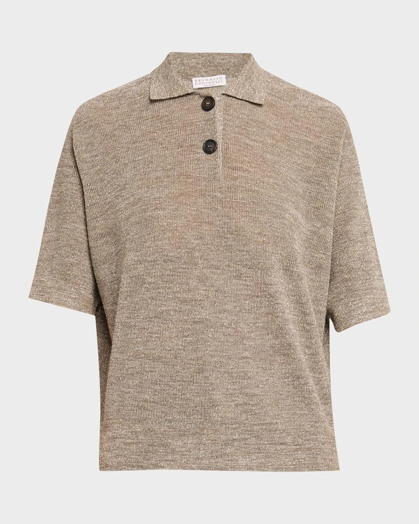 Brunello Cucinelli Metallic Linen Short-Sleeve Polo Shirt
