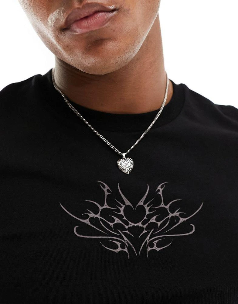 ASOS ASOS DESIGN cropped muscle t-shirt in black with tattoo chest print 3