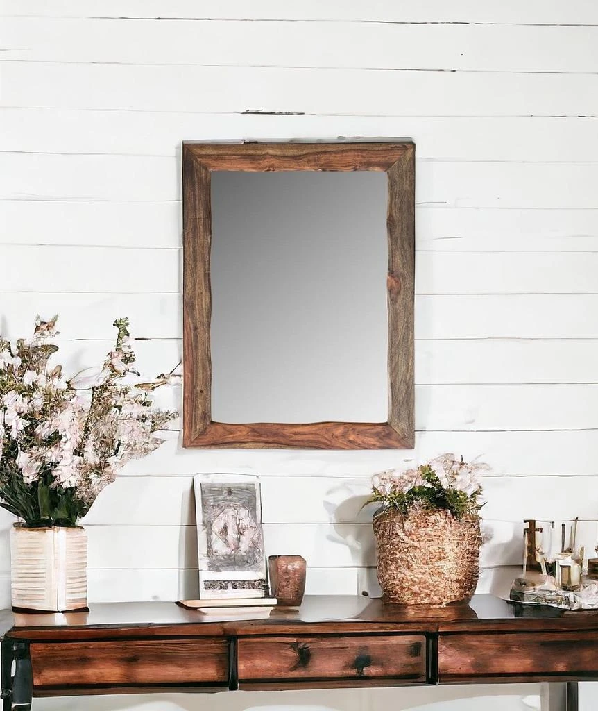 Hivvago 44" Dark Brown Solid Wood Framed Accent Mirror