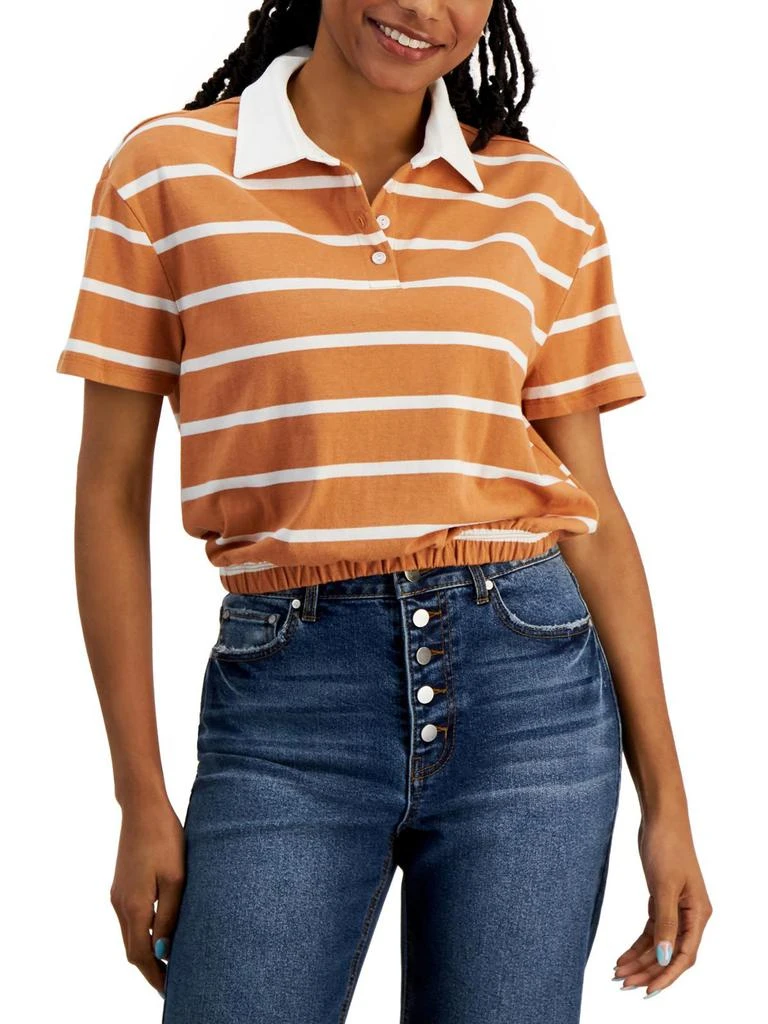 Crave Fame Womens Collared Striped Polo Top 1