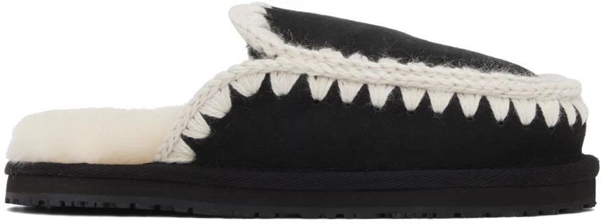 Mou Black Stitch Slippers 1