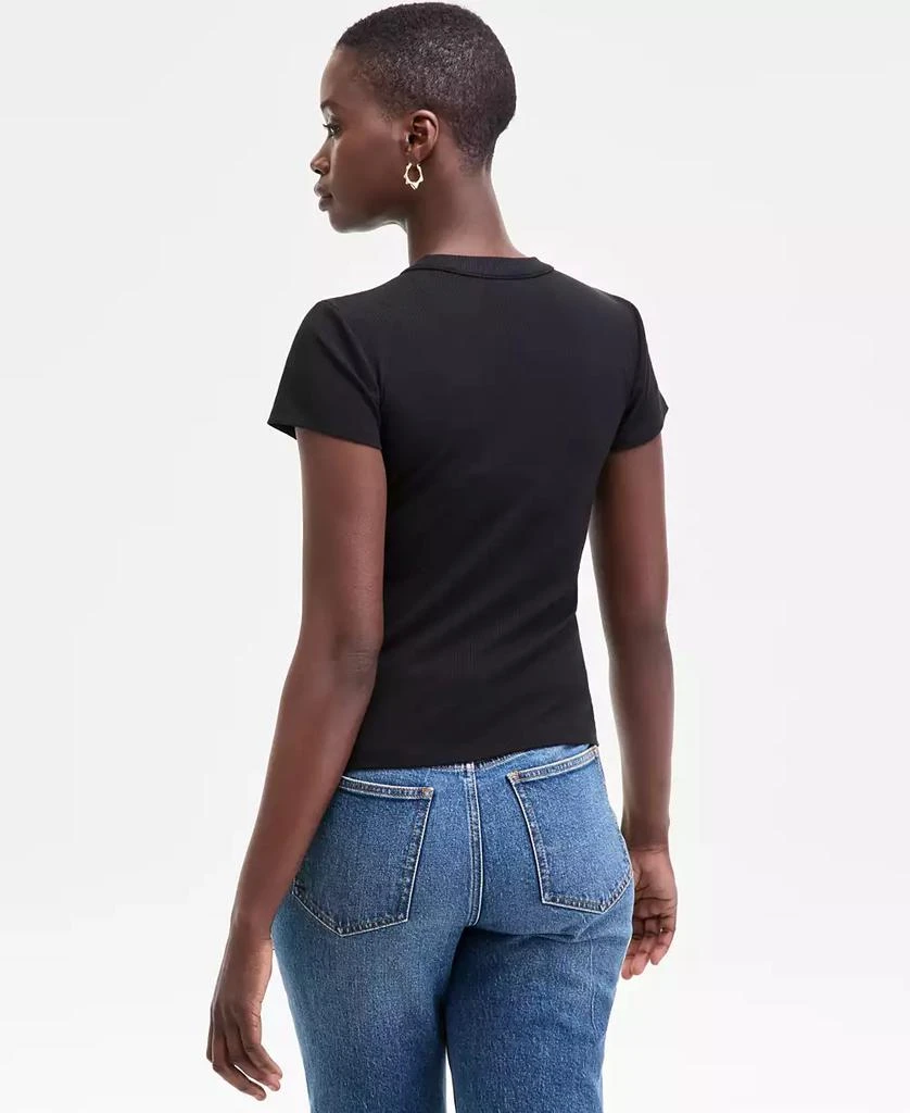 On 34th Women's Rib-Knit Short-Sleeve Button Front Top, Exclusively at Macy's 2
