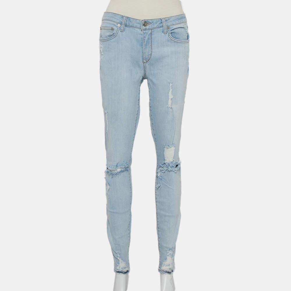 Lovers + Friends Lovers + Friends Blue Light Wash Denim Distressed Skinny Jeans M