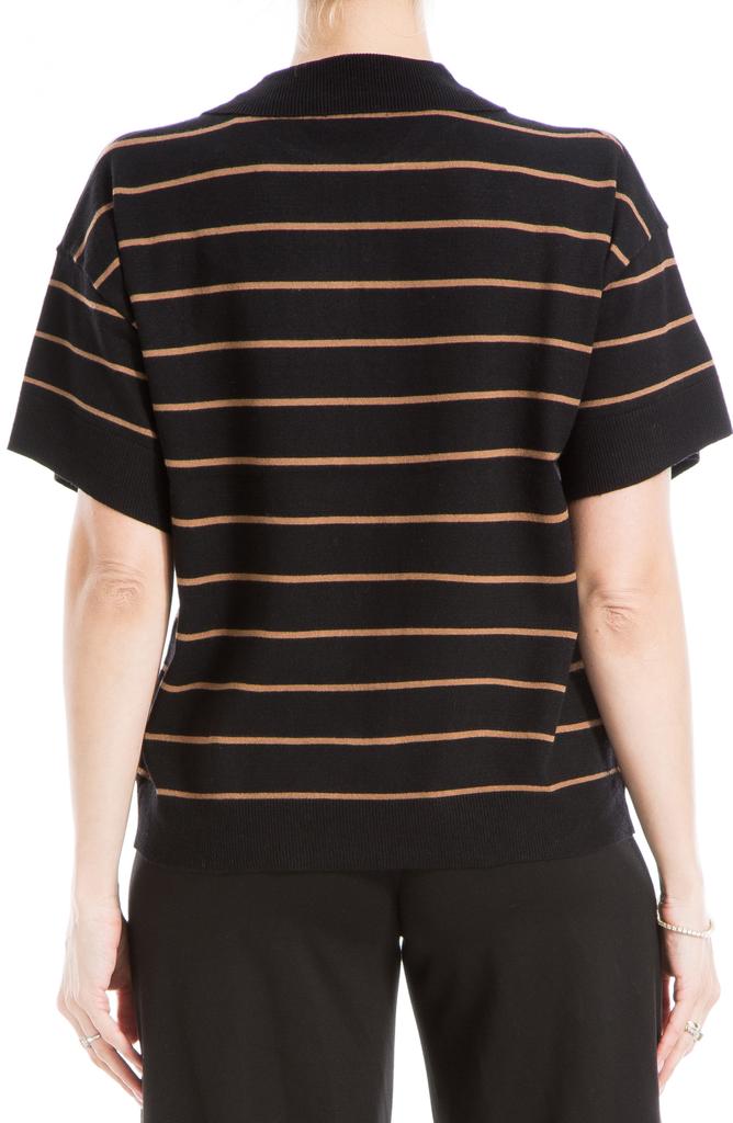 Max Studio Johnny Collar Stripe Knit Polo Sweater