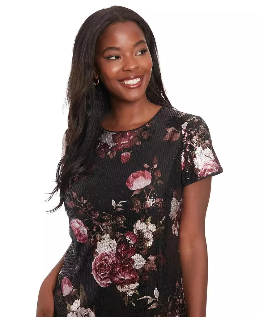 London Times Petite Floral-Sequin Short-Sleeve Dress 4