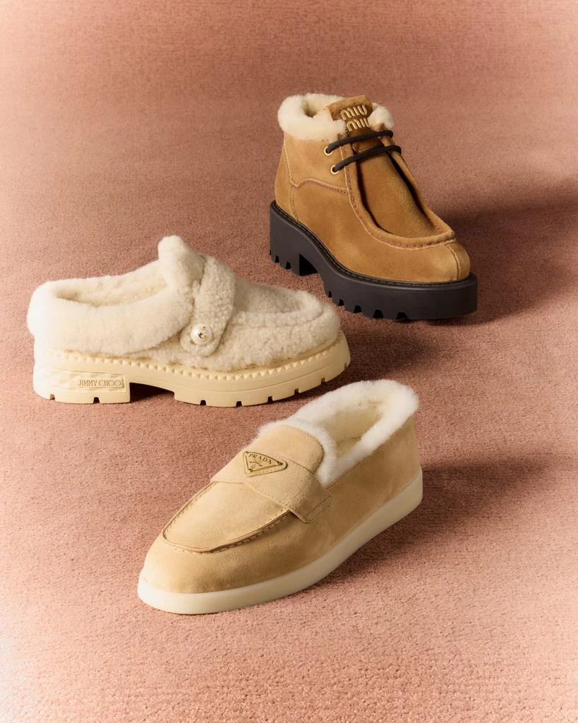 Miu Miu Suede Shearling Lace-Up Chukka Booties 6