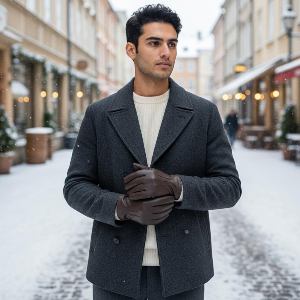 Infinity Leather Men’s Brown Italian Leather Warm Wool Lining Winter Stich Design Riding Driving Casual Gloves