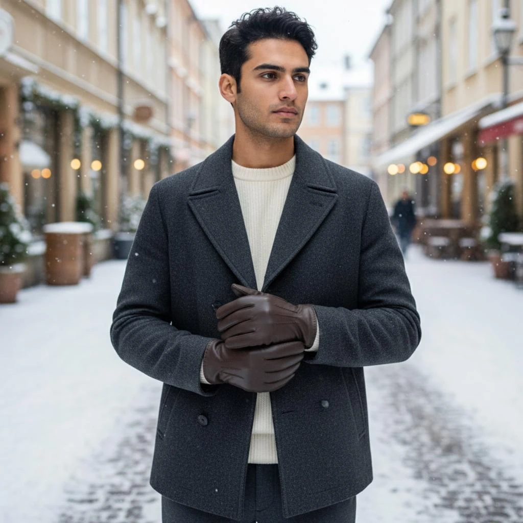 Infinity Leather Men’s Brown Italian Leather Warm Wool Lining Winter Stich Design Riding Driving Casual Gloves 2