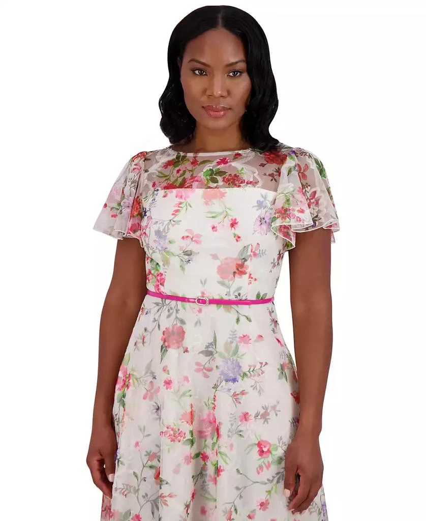 Jessica Howard Petite Floral Flutter-Sleeve Belted Midi Dress 4