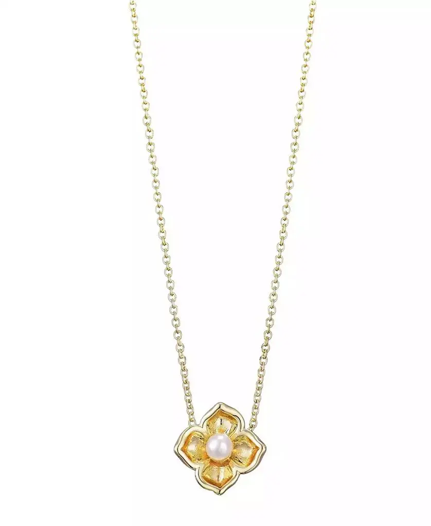 ADORNIA Gold Freshwater Pearl Flower Encased Necklace