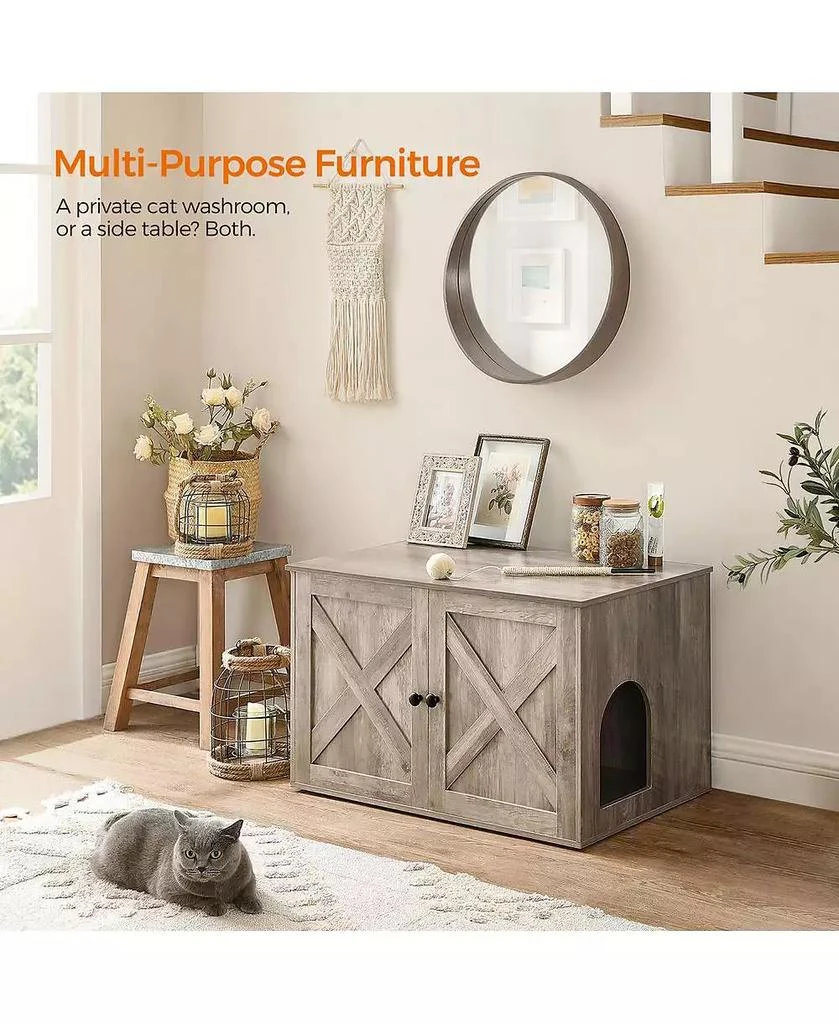 COZITO Litter Box Enclosure Cabinet with Divider, Barn-Style Doors, Hidden Cat Washroom Furniture, Indoor Use 5