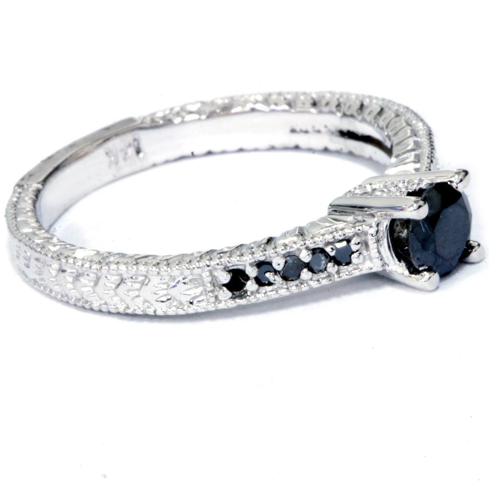 Pompeii3 1/2 ct Black Diamond Vintage Engagement Ring 14k White Gold