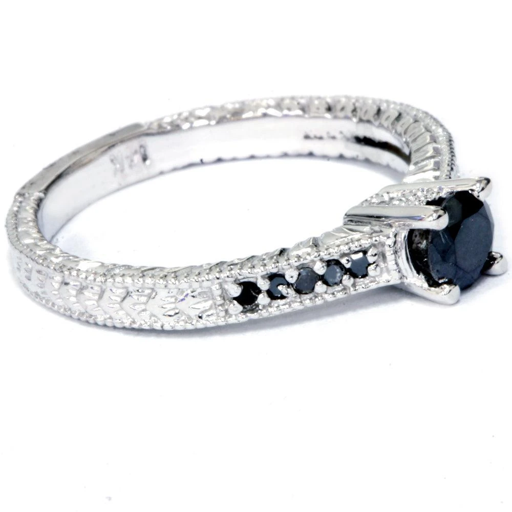 Pompeii3 1/2 ct Black Diamond Vintage Engagement Ring 14k White Gold 2