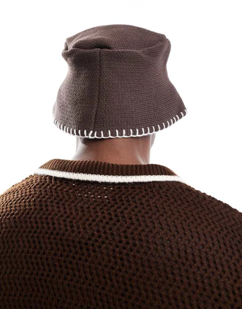 ASOS ASOS DESIGN knitted bucket hat in brown 2