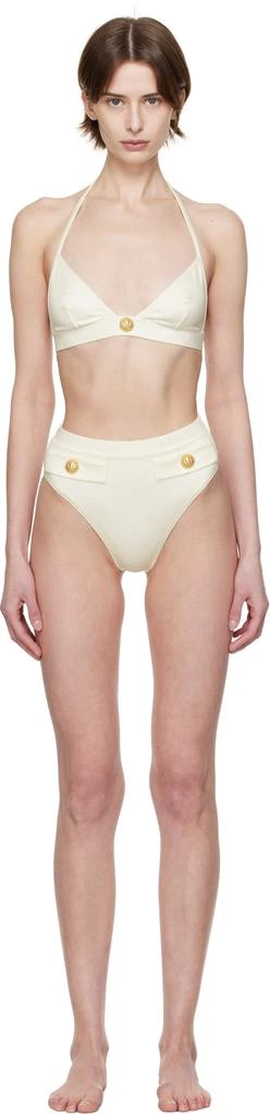 Balmain Off-White Button Triangle Bikini