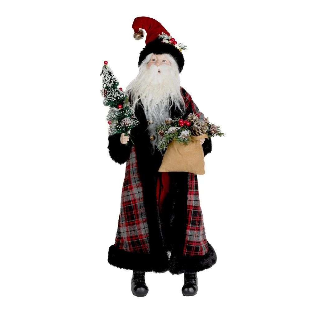 Melrose International Plaid Santa with Frosted Pine Accents 26.5"H - Red, Black