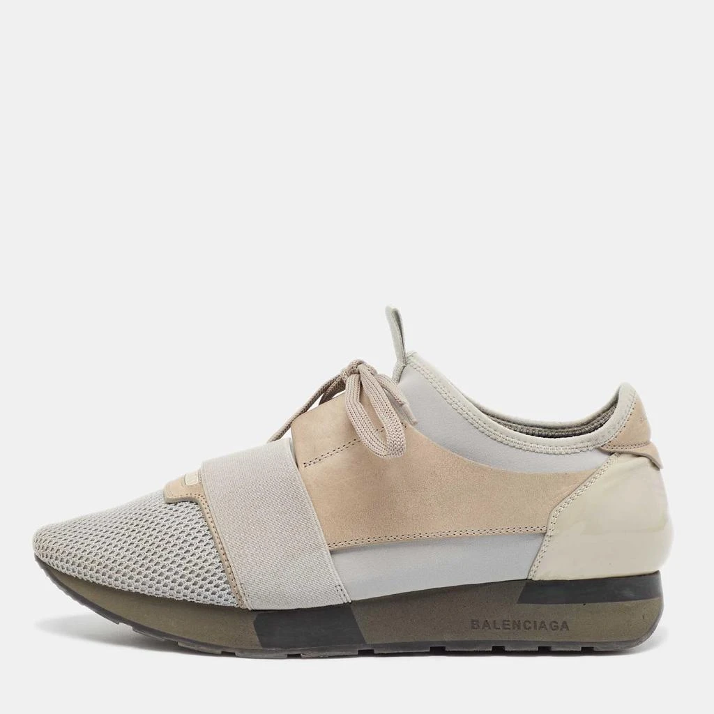Balenciaga Balenciaga Grey/Beige Knit Fabric and Leather Race Runner Lace Up Sneakers Size 41 1