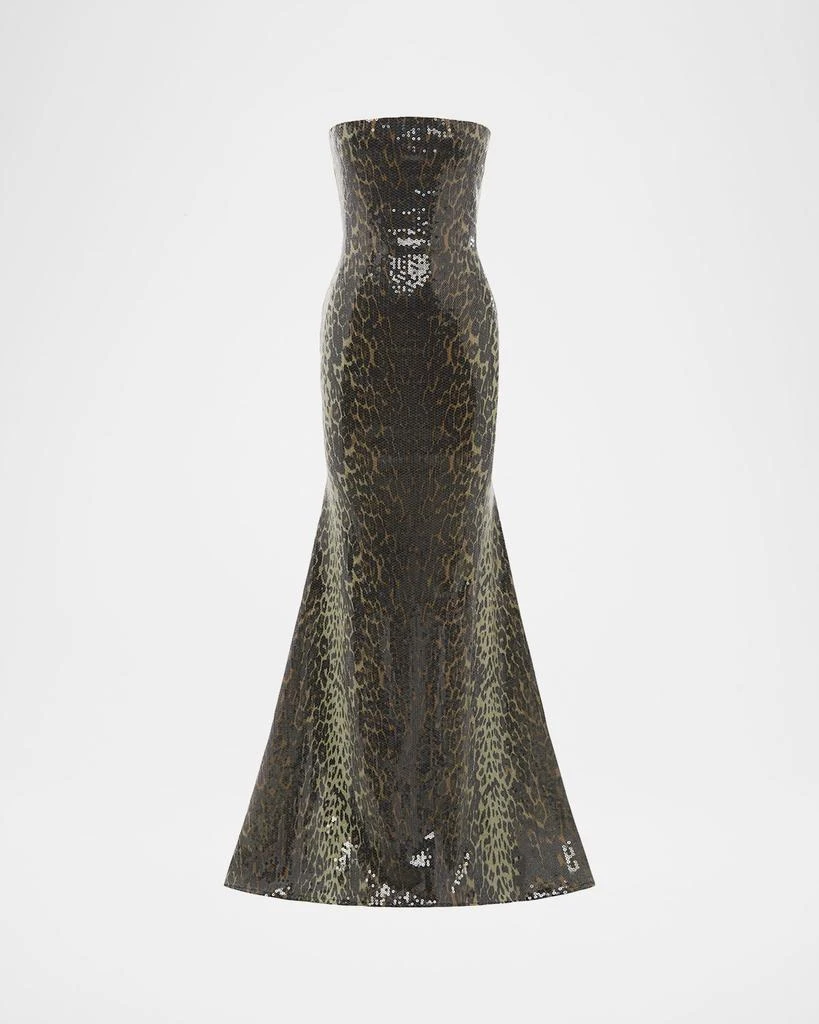 Alex Perry Strapless Leopard-Print Sequined Longline Trumpet Gown