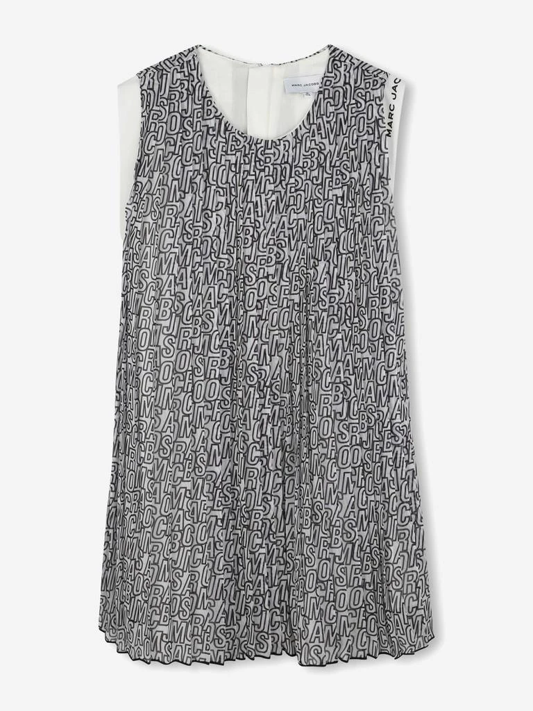 Marc Jacobs Girls Crepe Pleated Logo Dress in Black 1