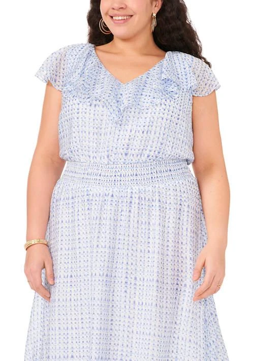Vince Camuto Camuto Plus Size V Neck Smocked Waist Midi Dress With Ruffles 3