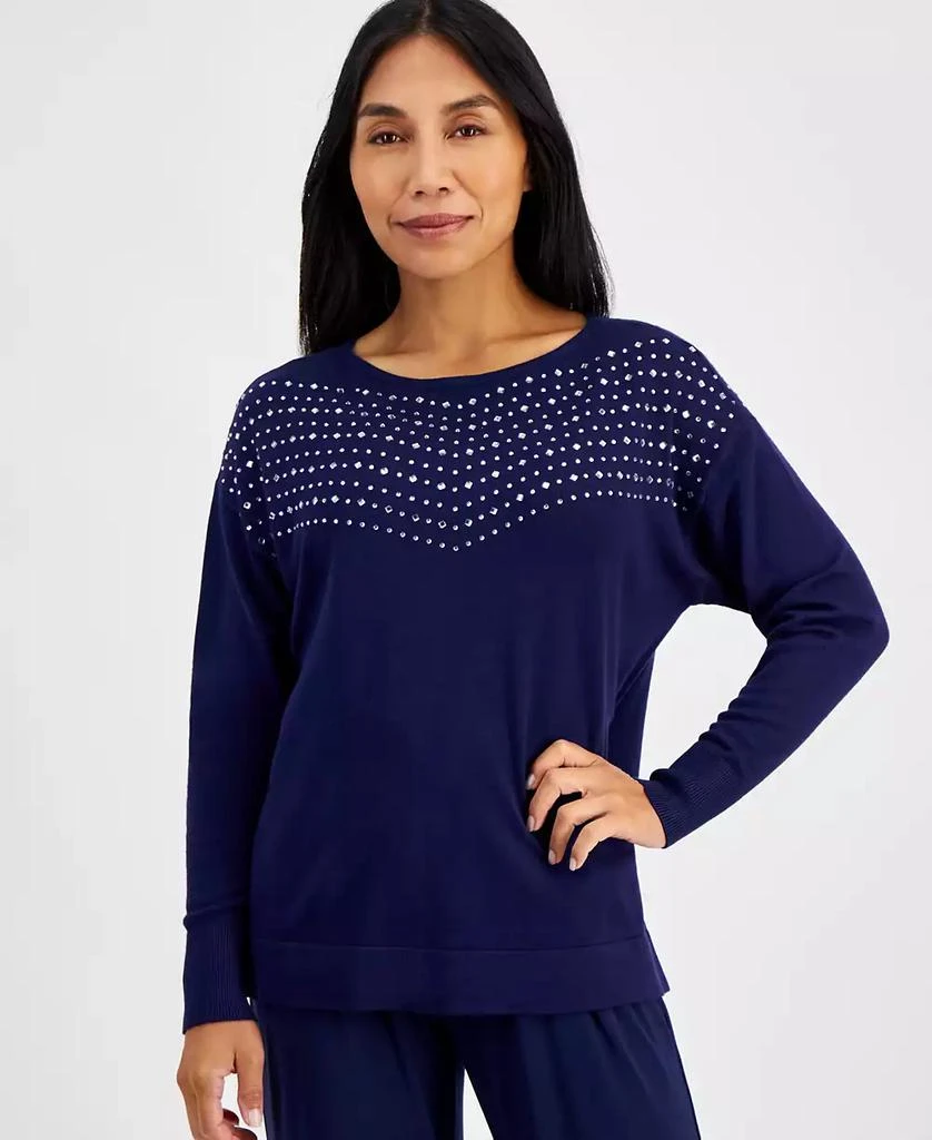 AK Anne Klein Petite Embellished Boat-Neck Sweater 1
