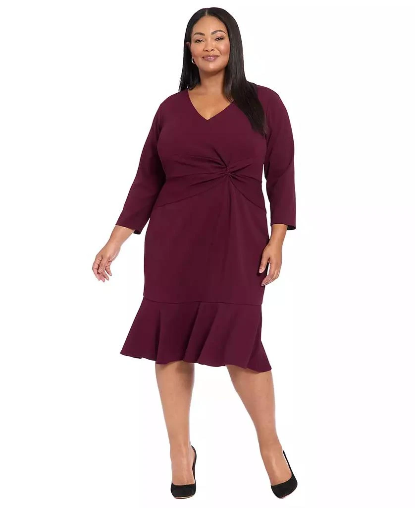 London Times Plus Size Side-Knot 3/4-Sleeve Dress 8