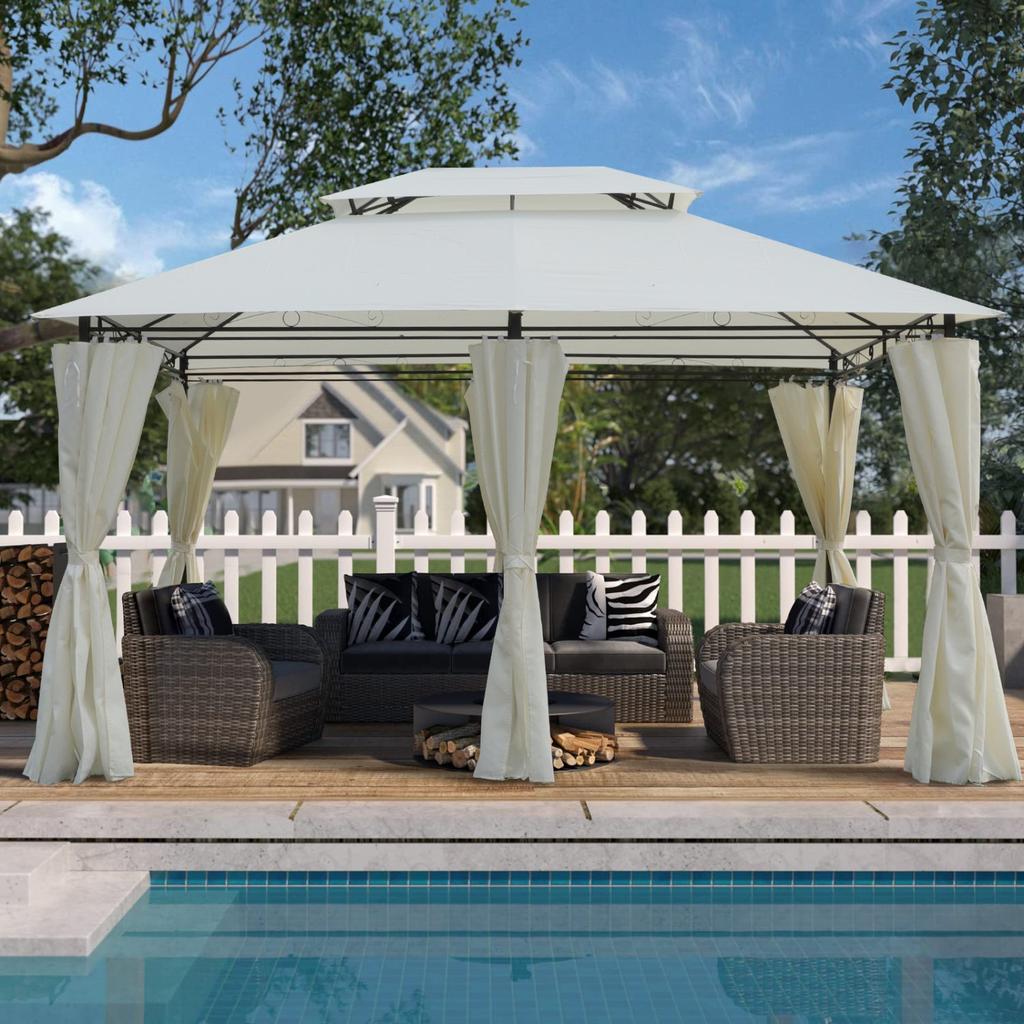 Streamdale Furniture Streamdale 13x10 Outdoor Gazebo Canopy Tent w/ Mosquito Net - BEIGE