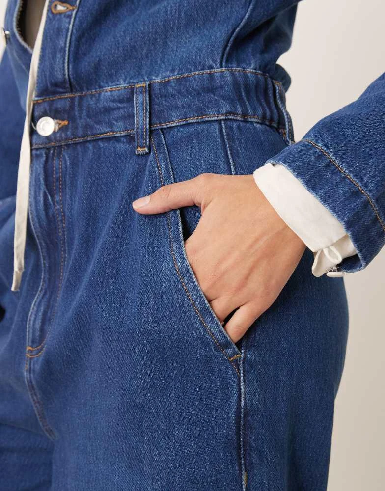 ASOS ASOS DESIGN premium collarless denim jumpsuit in midwash blue 3