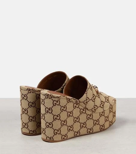 Gucci Horsebit GG Canvas wedge mules 2