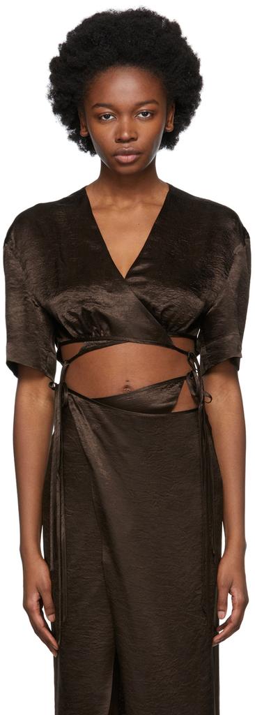Yuzefi Brown Wrap Top T-Shirt