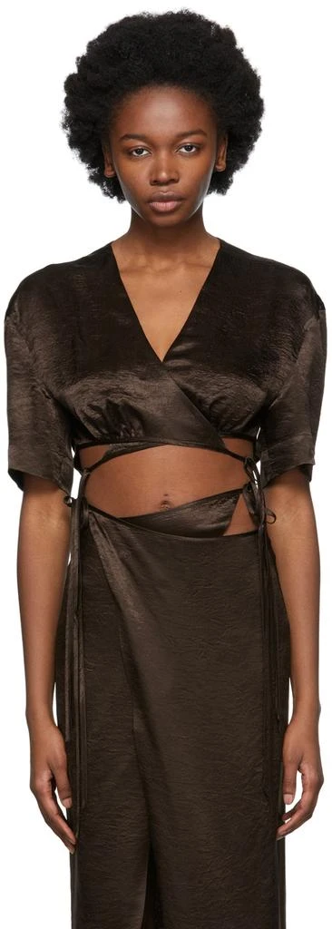 Yuzefi Brown Wrap Top T-Shirt 1