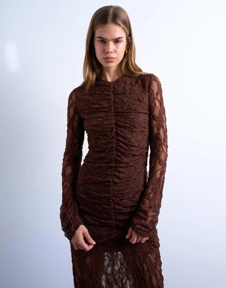 Shop Topshop lace ruched front drop waist maxi dress in chocolate on Sale  at BeyondStyle  Get 20% Off Topshop lace ruched front drop waist maxi dress  in chocolate with Limited-Time Flash