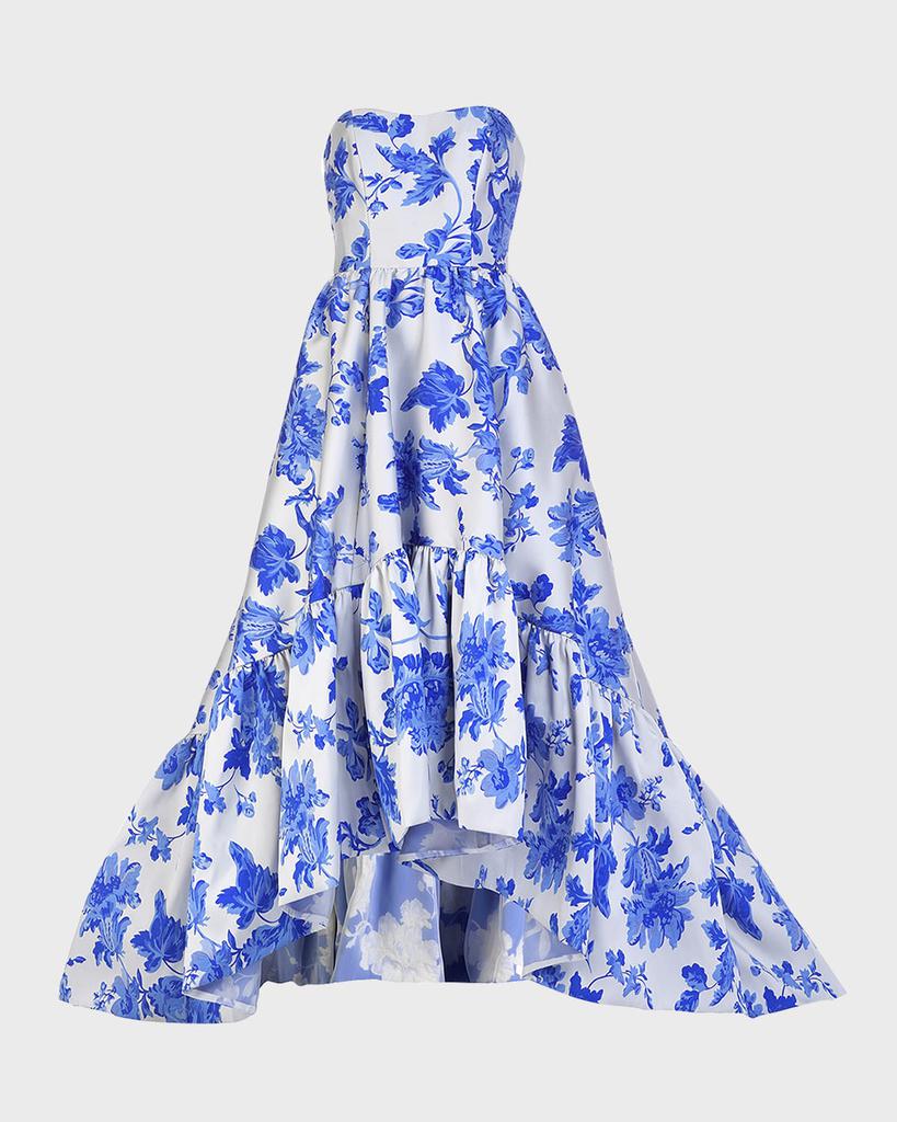 Mestiza New York Georgiana Strapless Floral-Print High-Low Gown