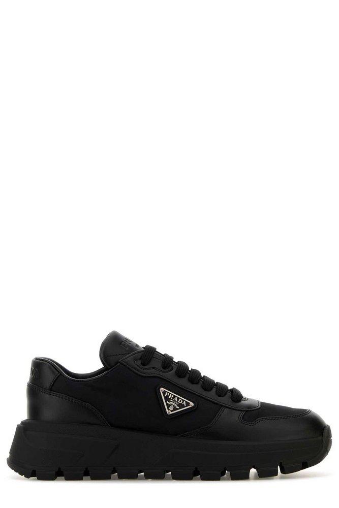 Prada Prada Triangle-Logo Round-Toe Lace-Up Sneakers