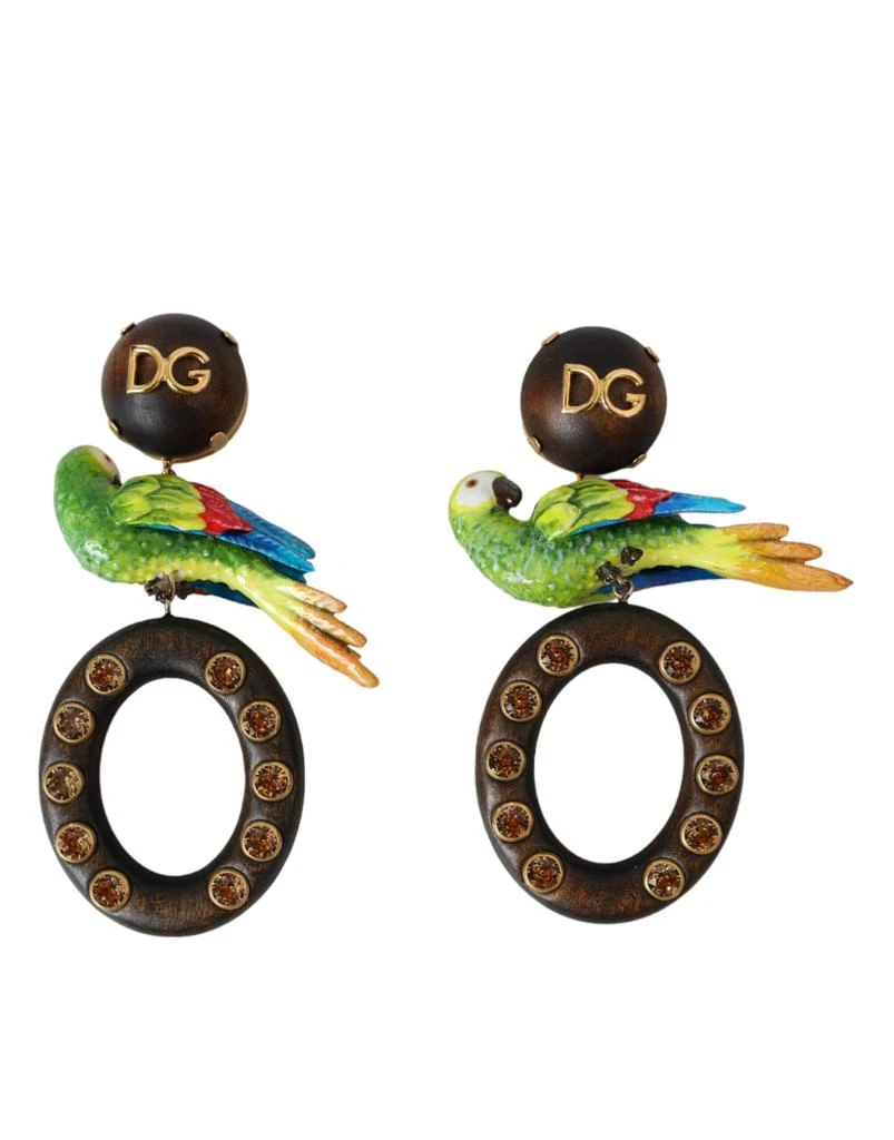 Dolce 
Gabbana Parrot Wood Brass Crystal Embellished Women
s Earrings