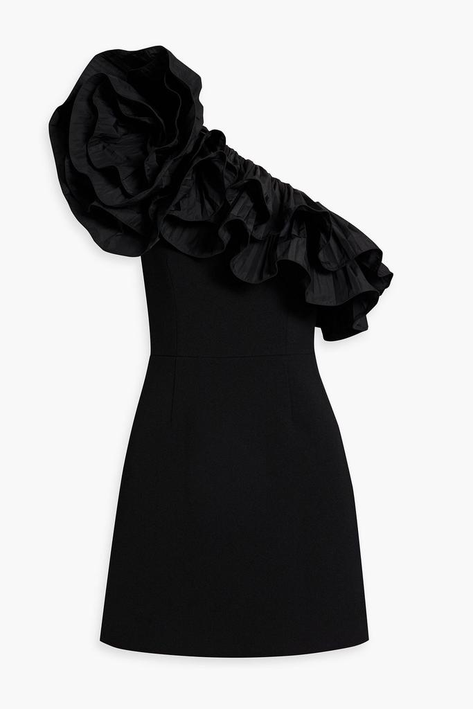 REBECCA VALLANCE One-shoulder taffeta-paneled crepe mini dress
