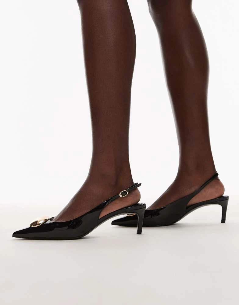 Mango Mango sling back kitten heel with gold accents in black 1