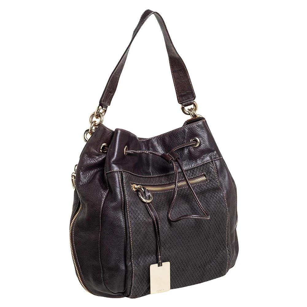 Furla Furla Dark Brown Leather Drawstring Hobo 3