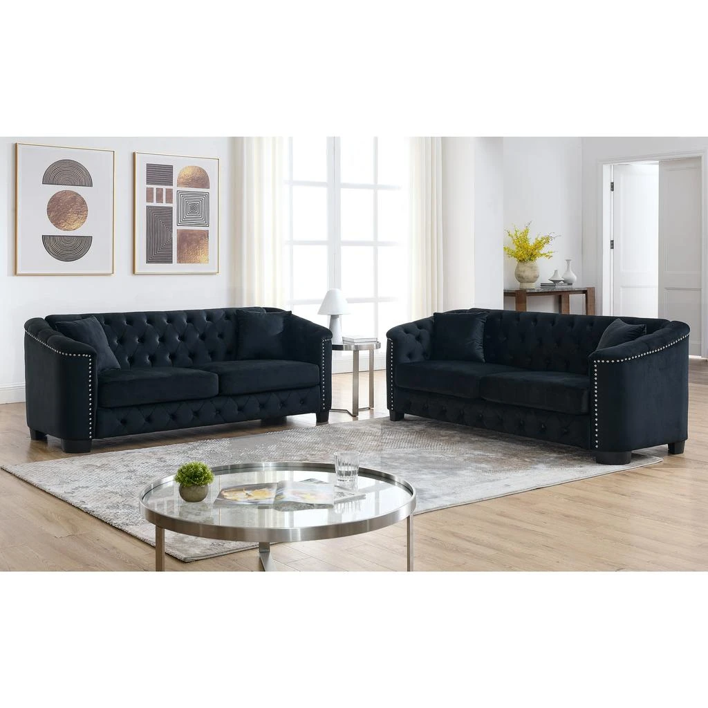 Streamdale Furniture Streamdale 3-seater + 3-seater Combination sofa.Velvet black 1