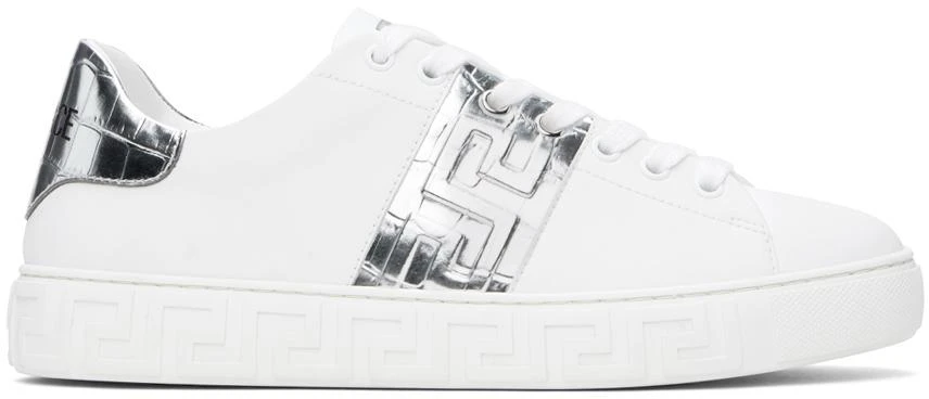 Versace White & Silver Greca Sneakers 1