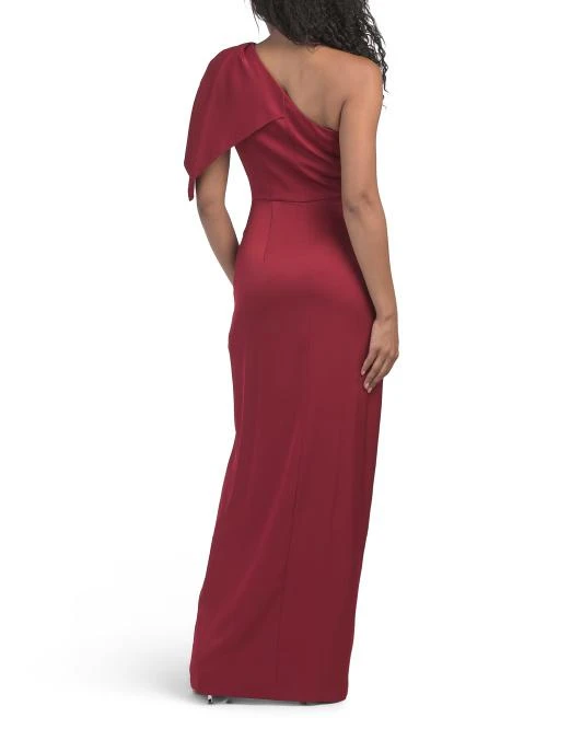 One Shoulder Satin Gown With Front Slit  On Sale Now with Up to 51% Off |  Discover Exclusive Deals & Savings at BeyondStyle  Authentic Aidan Mattox  formal dresses|women|clothing|dresses|new arrivals with