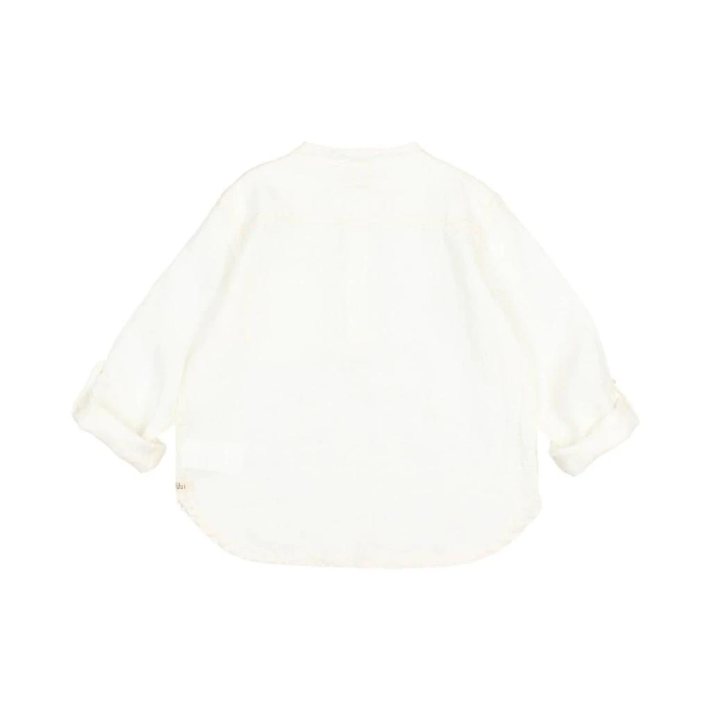 Búho Kid's Ecru Linen Kurta Shirt In White & Ivory 2