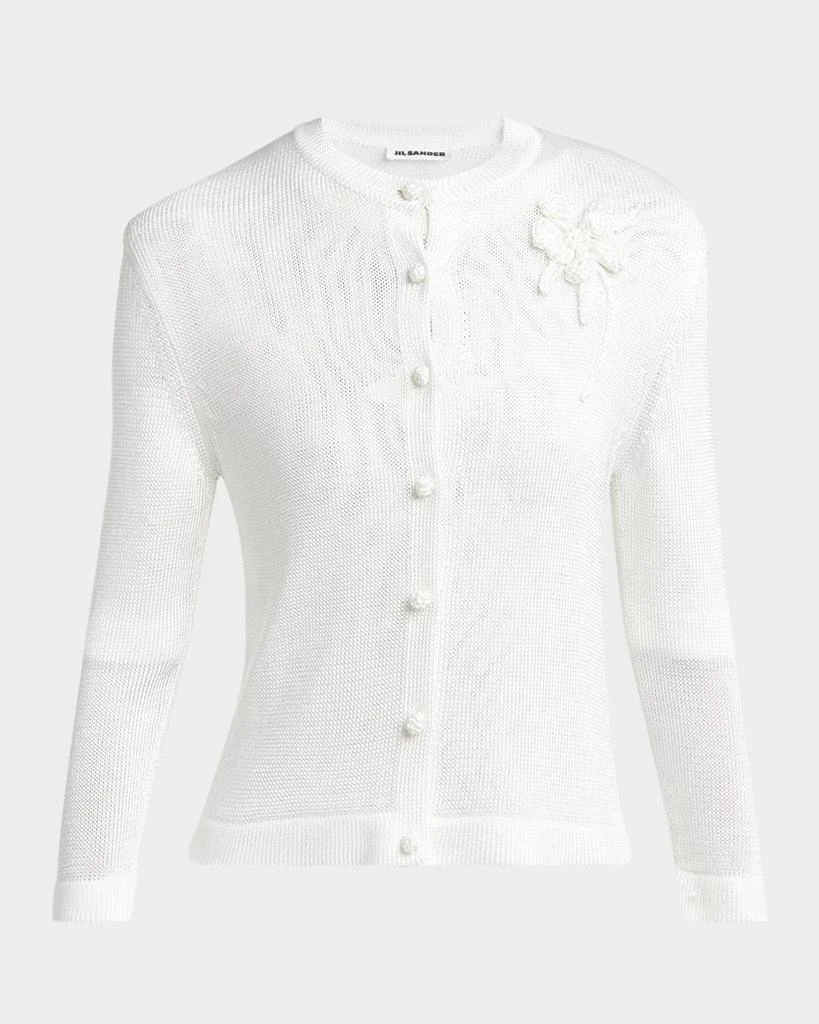 Jil Sander Crochet Flower Three-Quarter Sleeve Cardigan 1