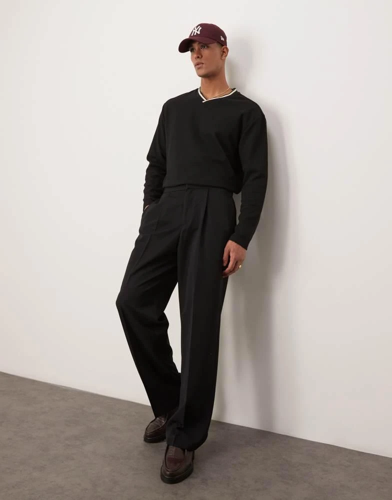 ASOS ASOS DESIGN smart wide leg trousers with elasticated waistband in black 1