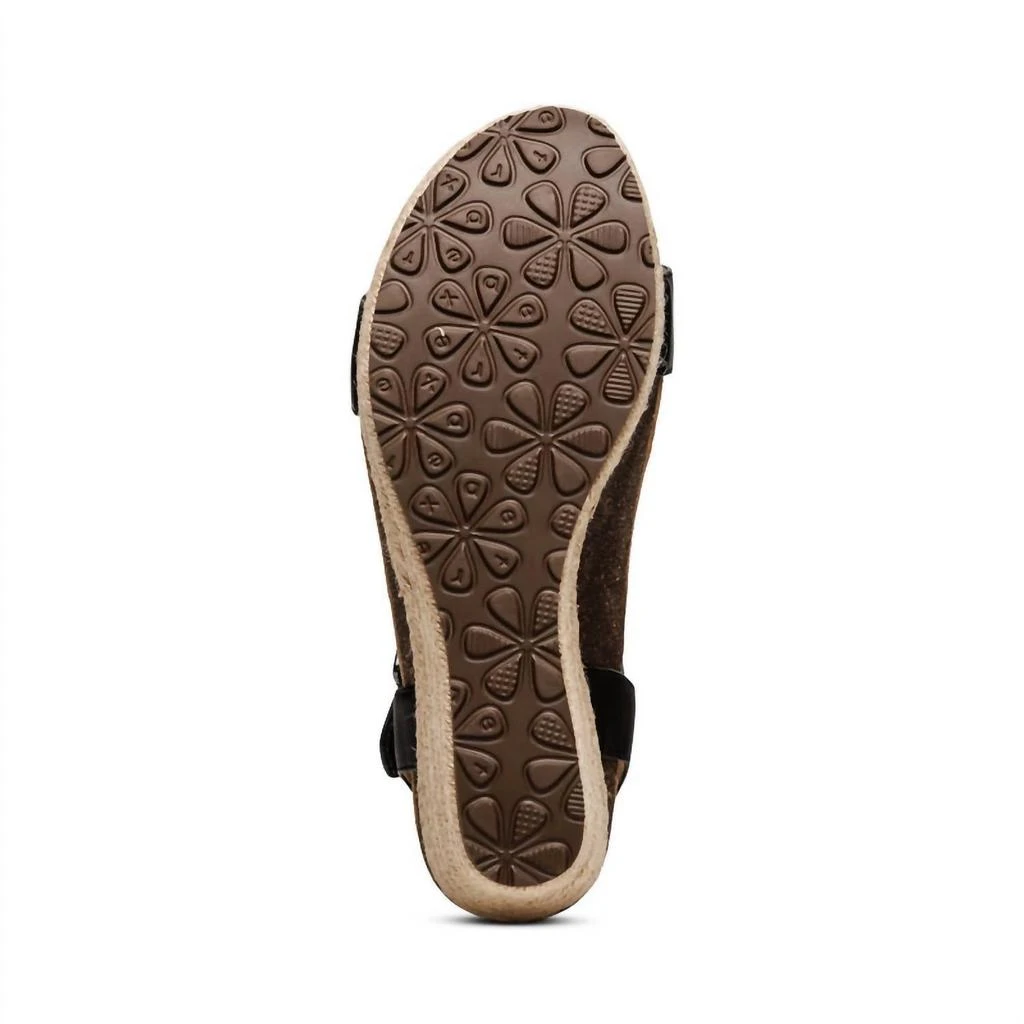 Aetrex Women's Sydney Suede Wedge Sandals In Black Leather 4