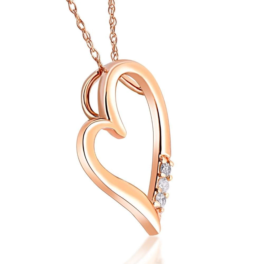 Pompeii3 Diamond Heart Pendant Necklace 18" 3-Stone 10K Rose Gold 2