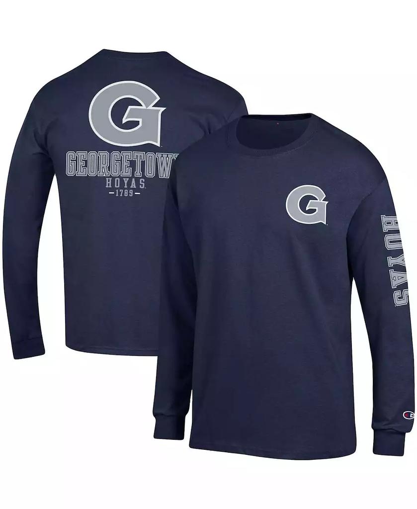 CHAMPION Men's Navy Georgetown Hoyas Team Stack Long Sleeve T-shirt